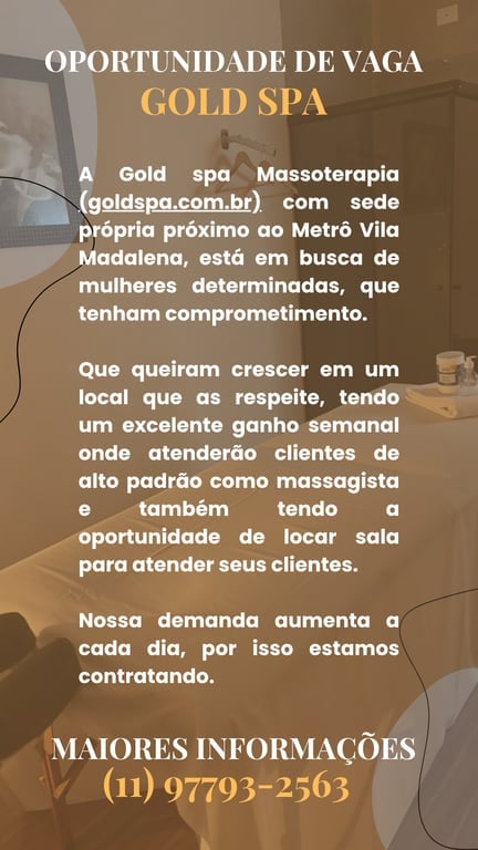 GOLD SPA MASSOTERAPIA CONTRATA MASSAGISTAS
