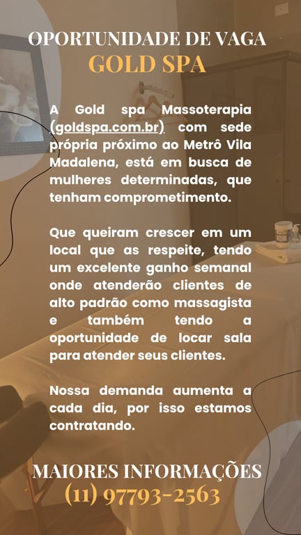 GOLD SPA MASSOTERAPIA CONTRATA MASSAGISTAS