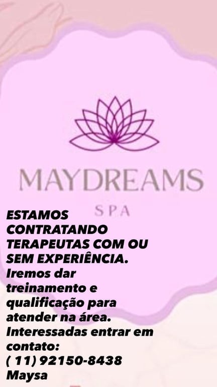 Maydreams Spa - Atendimento de segunda á sábado das 09:00 às 22hrs 