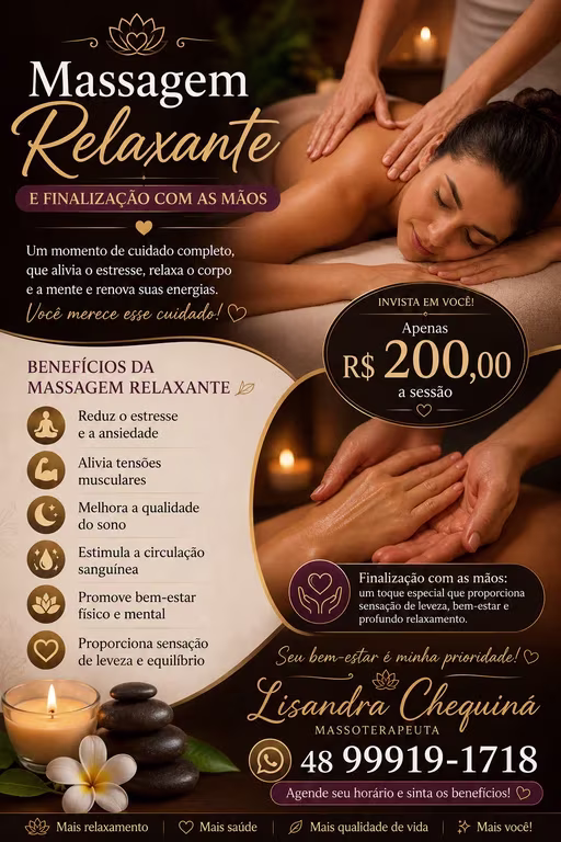 Lizandra Shekinah Atendimentos personalizados com diferentes técnicas Massagem
