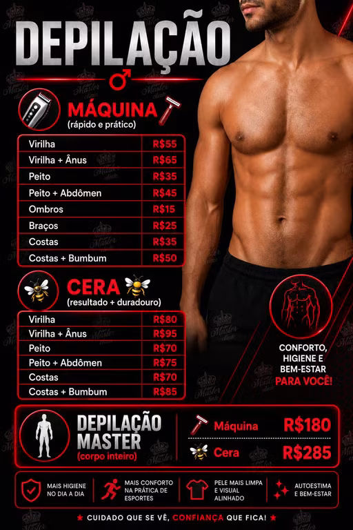 Depilação masculina e massagem Relaxante Massagem
