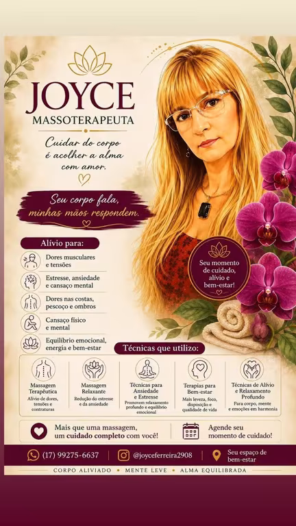 Joyce Ferreira Massoterapeuta E Terapeuta. Massagista em