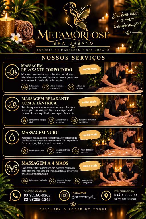 Metamorfose & Secret Royal | Massagens Sensuais Massagista em