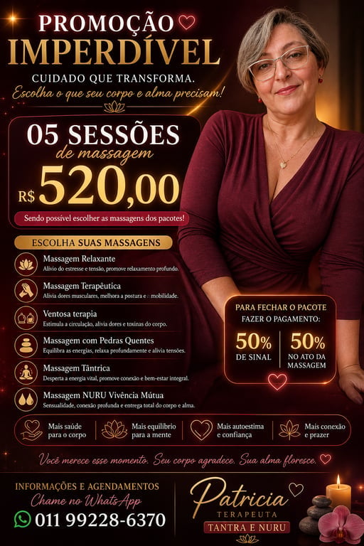 Paty terapeuta desde 2003 Especialista no Tantra NURU Vivência Mútua