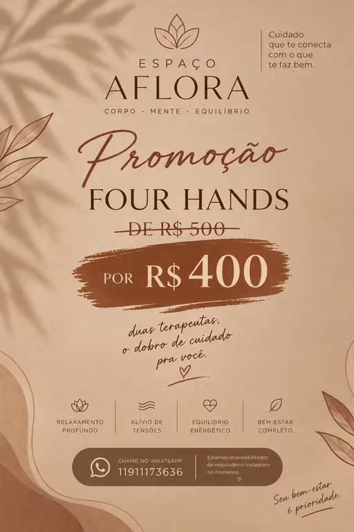 CLÍNICA DE MASSAGEM ESPAÇO AFLORA FOUR HANDS PROMOÇÃO