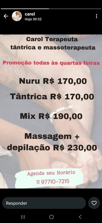 Carol terapeuta tântrica e massoterapeuta. Massagem sensual em