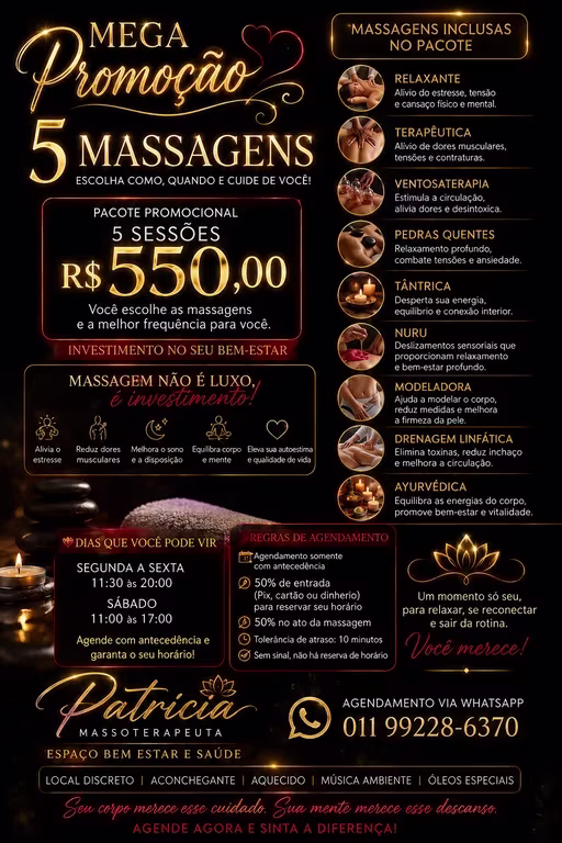 Patricia Massoterapeuta desde 2000,Tanta e NURU público alvo 40+ Massagista em