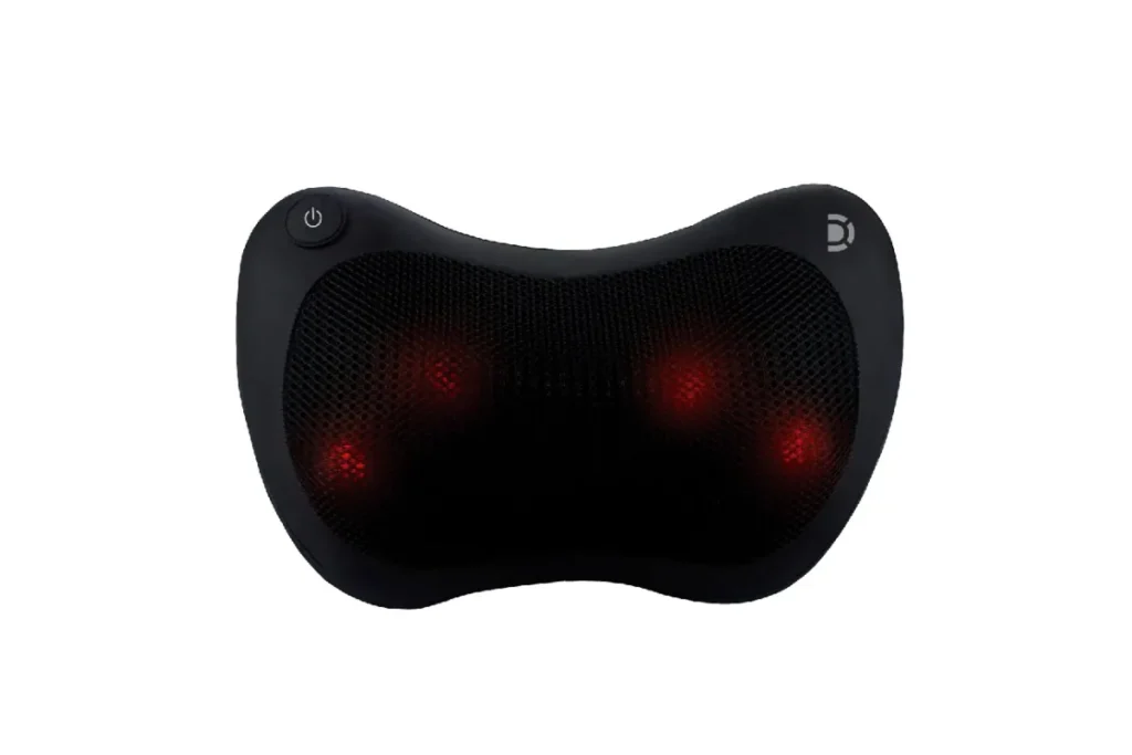 Massageador shiatsu elétrico preto com pontos de luz vermelha para aquecimento